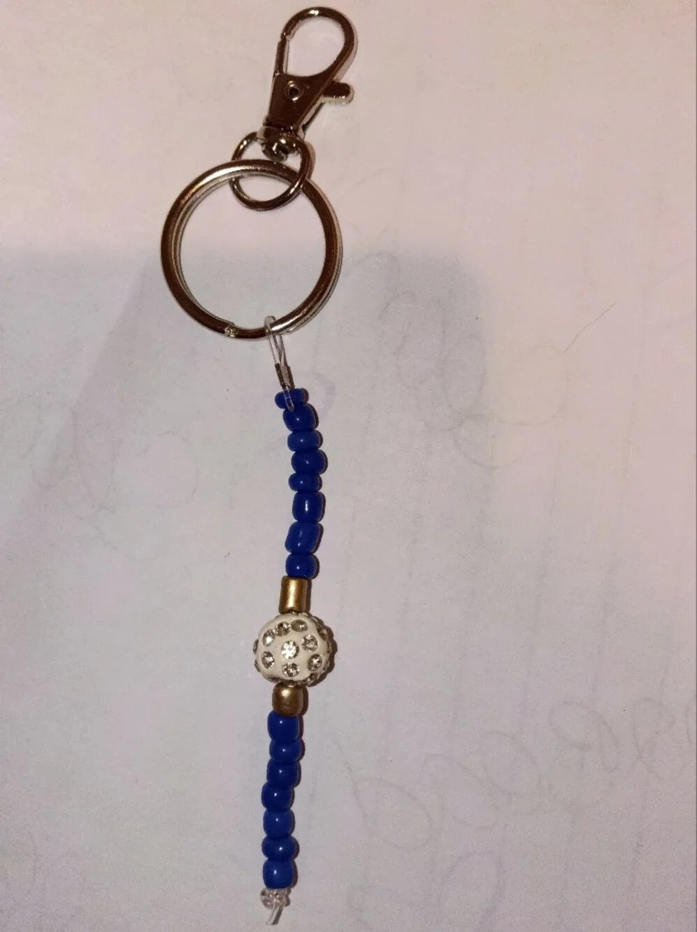 Beaded Keychain with Blue and Gold Accent